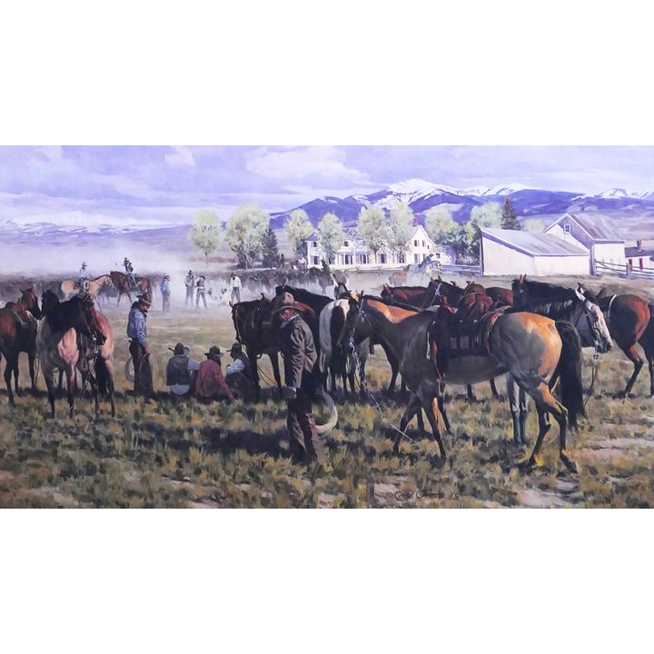 Gary Carter 'Cattle Drive' Western Theme Lithograph. Framed. Possibly unsigned or signature could be matted over.