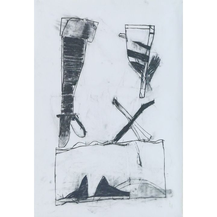 Julia Fish ''#5 Party'' (Cross/Bar Series) 1978 Charcoal