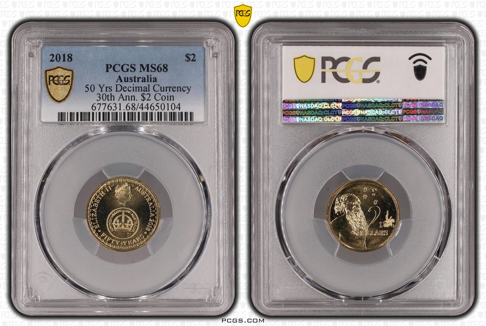 2018 Australia Two Dollar, $2 50 Yrs Decimal Currency 30th Ann. $2 Coin PCGS - MS68 -104