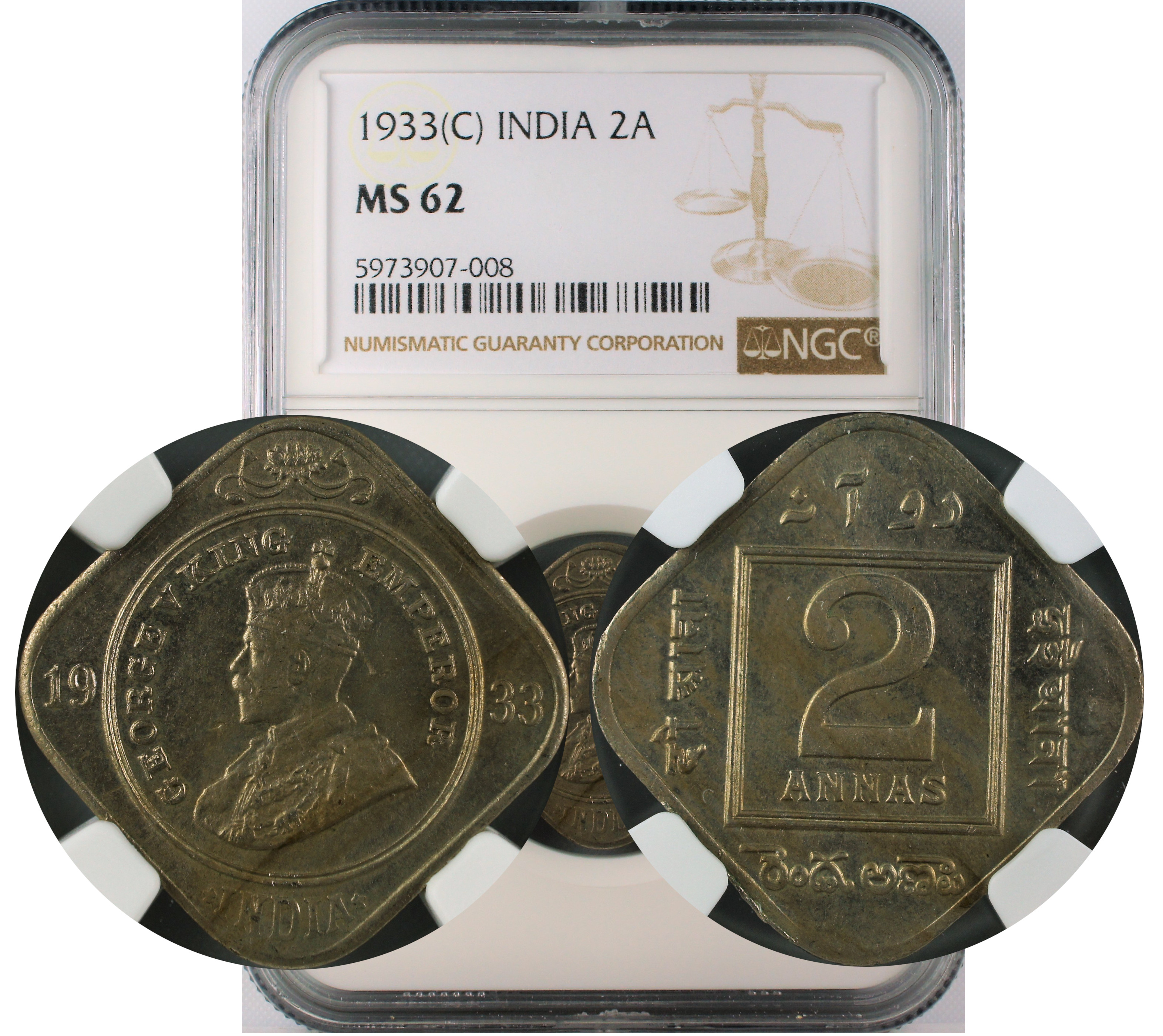 1933 C INDIA 2ANNA MS62