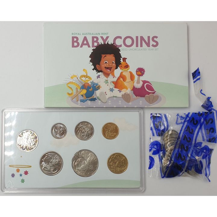 Unc. Baby Coin Set & 5c Coins in a Bag