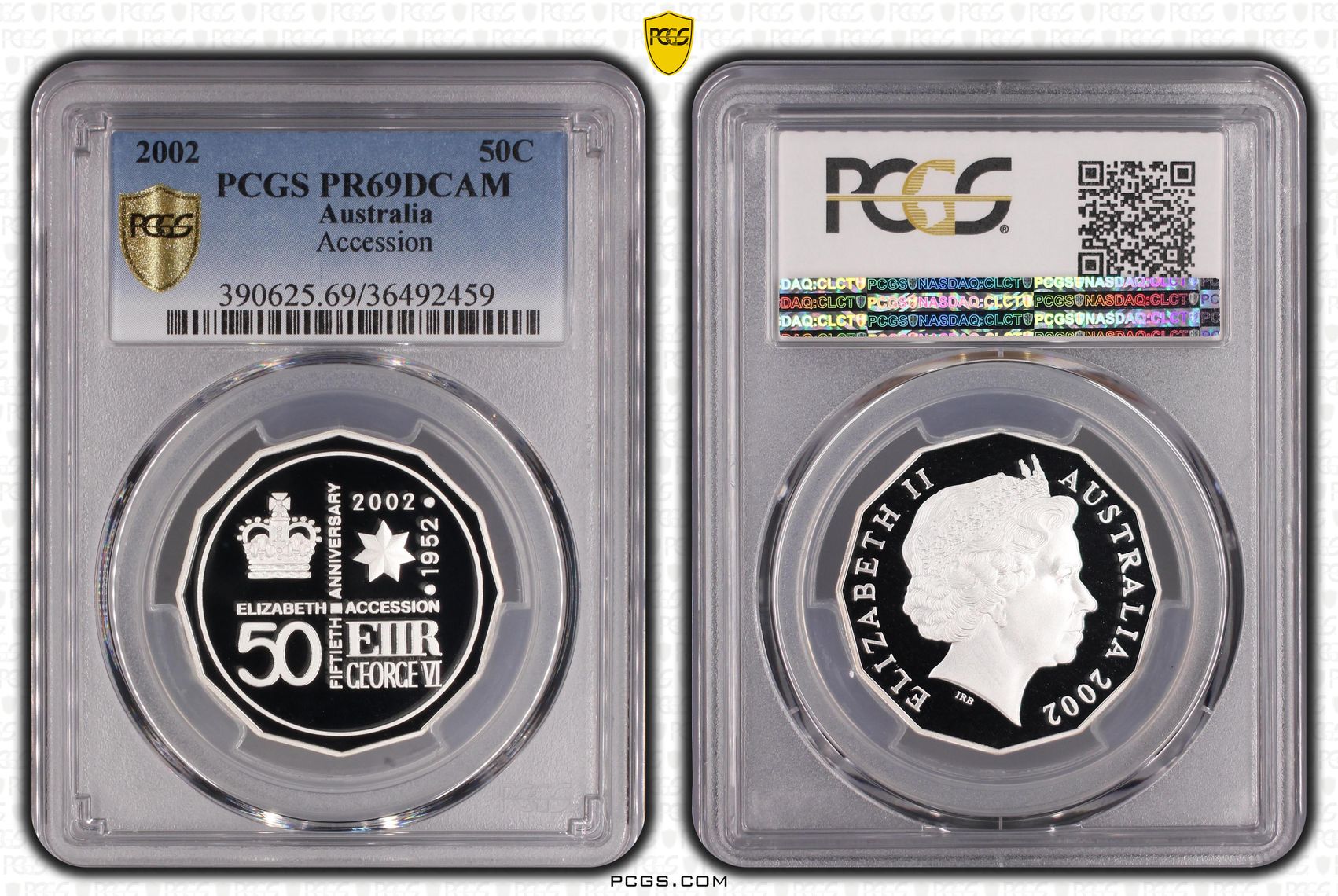 Elizabeth II, 50th Anniv. Accession KM-645a Silver, Fifty Cent, 2002, PCGS PR69DCAM