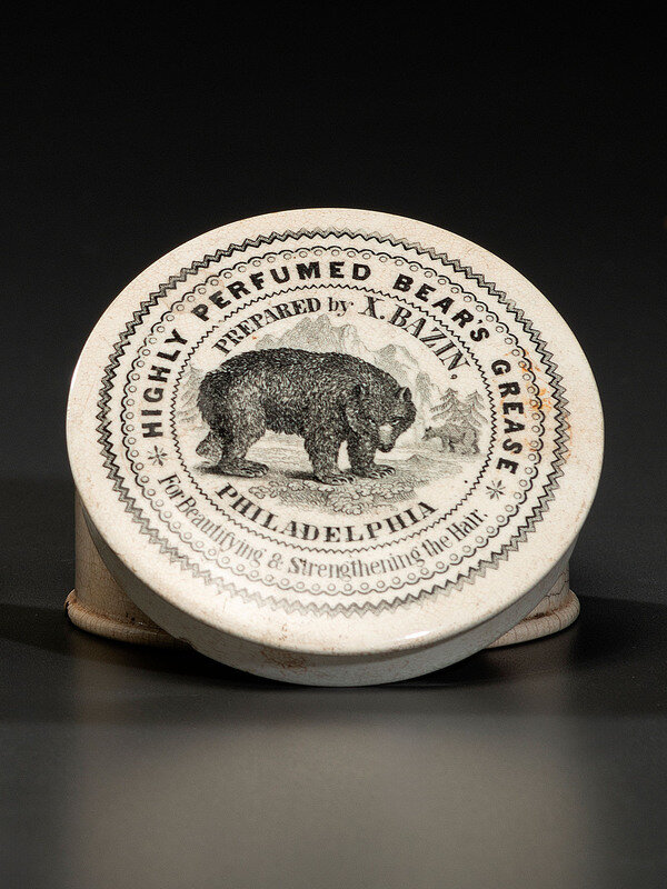 A Rare Transfer Printed Porcelain Perfumed Bear Grease Pot Lid and Base