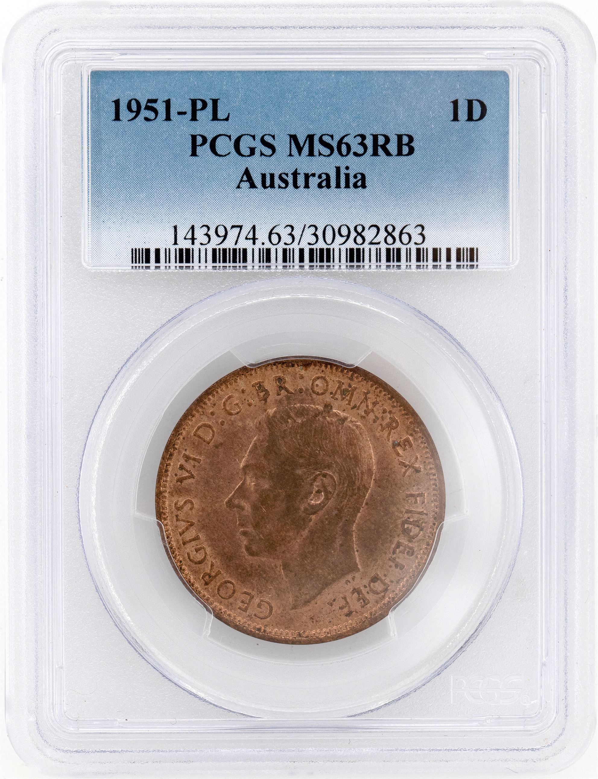 1951-PL Australia Penny PCGS - MS63RB -863