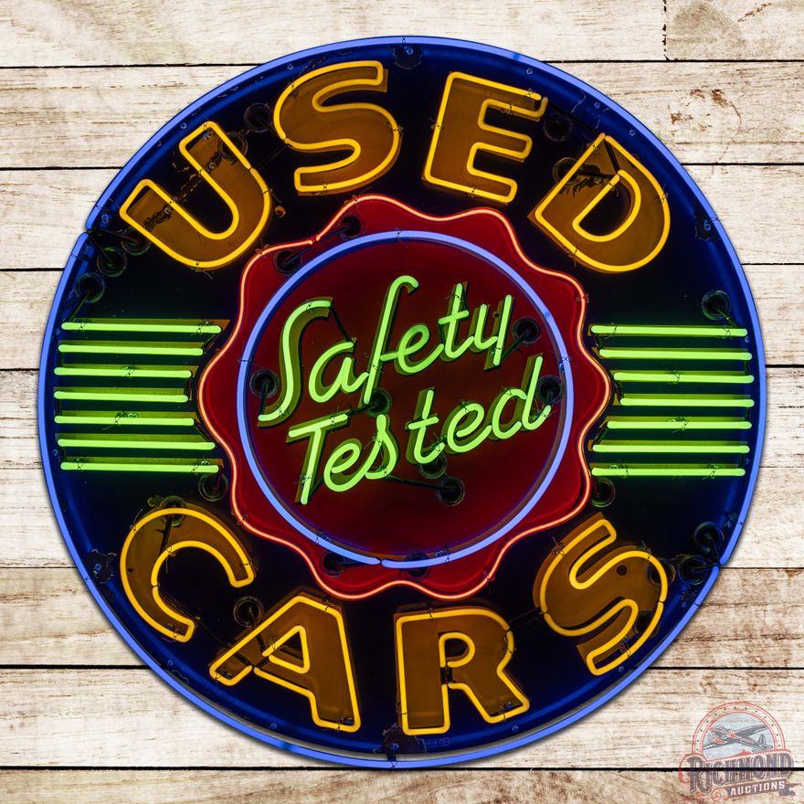 Oldsmobile Safety Tested Used Cars 4' Single Sided Porcelain Neon Sign