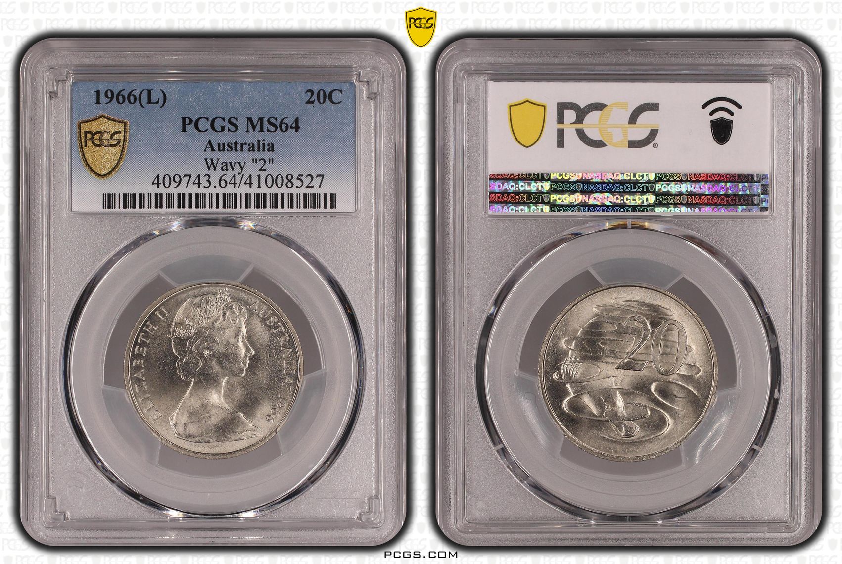 Elizabeth II, Twenty Cent, 1966(L), MS64