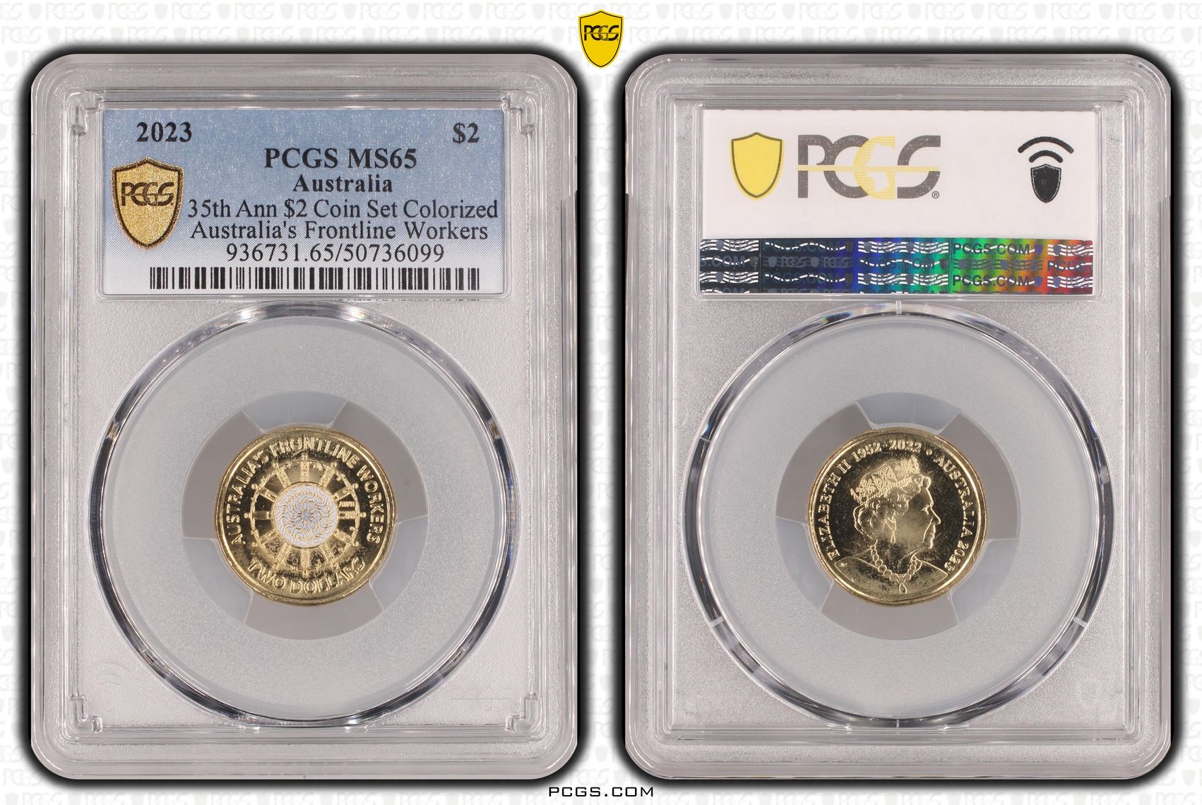 35th Ann $2 Coin Set Colorized - Australia's Frontline Worke , Two Dollar, 2023, PCGS MS65