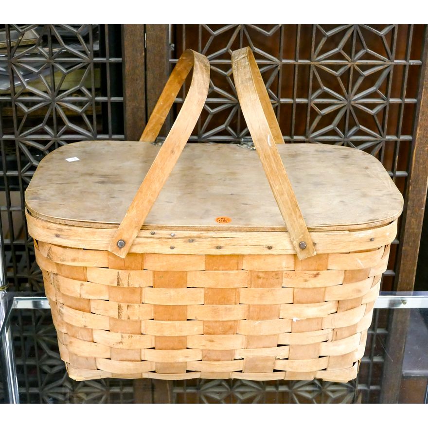 Old Wood Handled Picnic Basket 19''