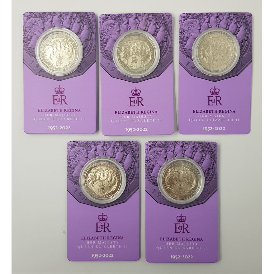 Elizabeth Regina Carded 50c Coins (x5)