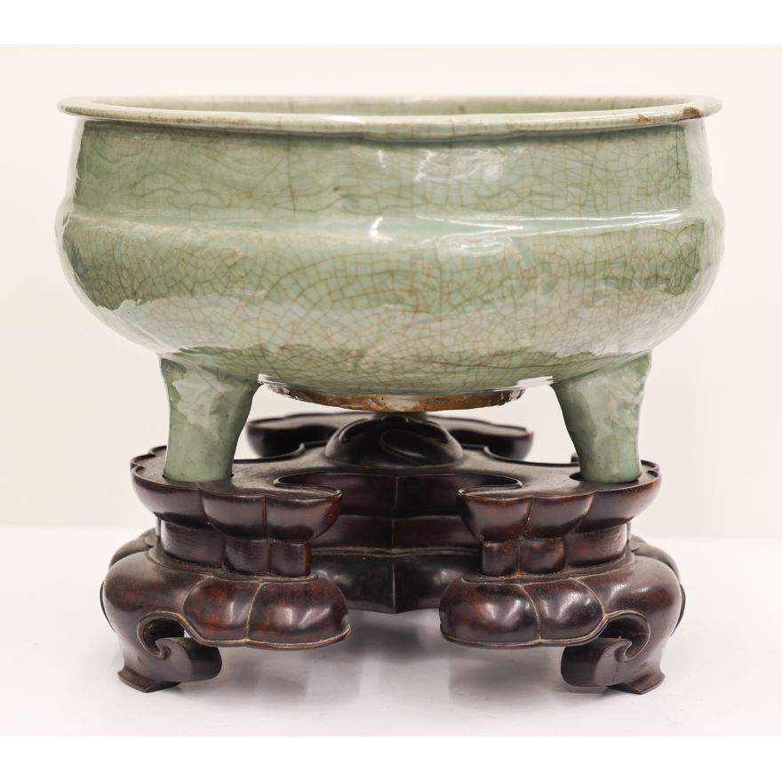 Chinese Ming Longquan Large Tripod Censer on Stand