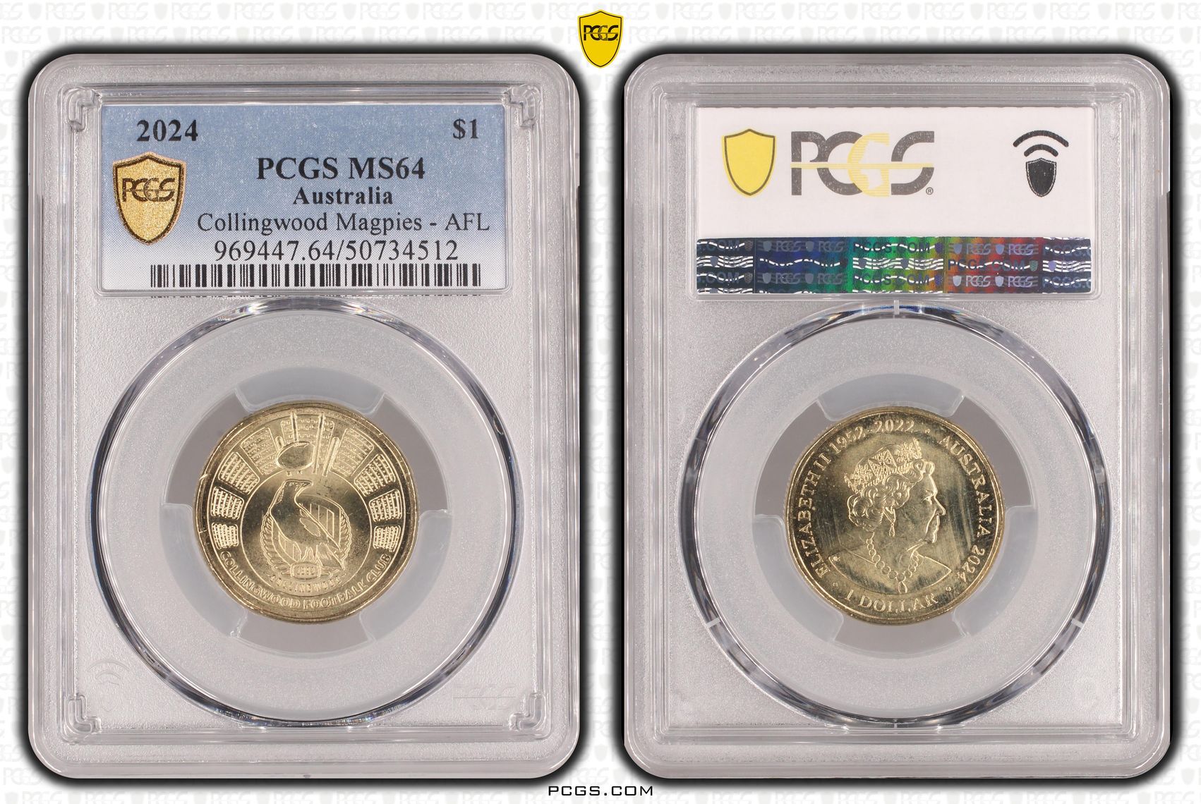 Collingwood Magpies - AFL POP 2/0, One Dollar, 2024, PCGS MS64