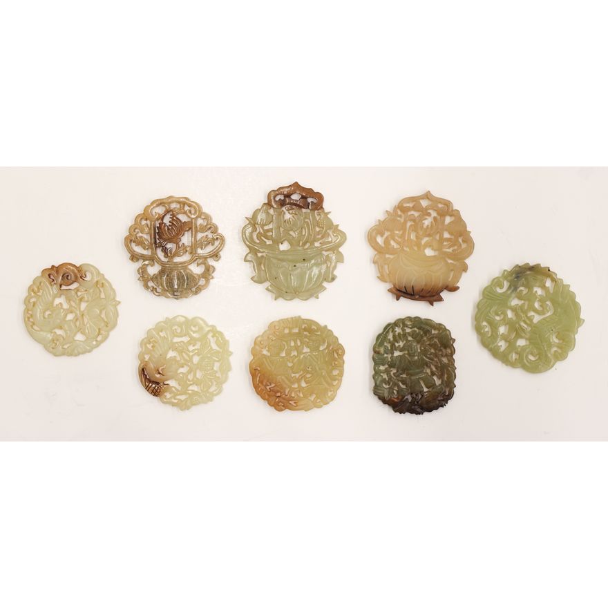 8pc Chinese Pierced Jade Pendants