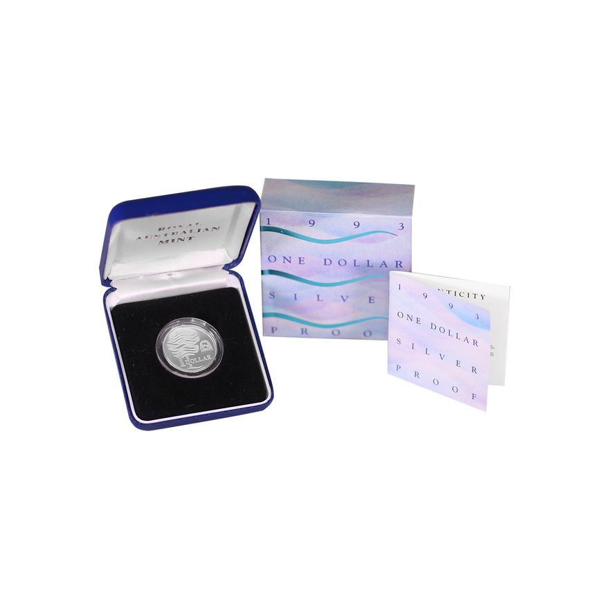 1993 RAM Silver Proof $1 One Dollar Coin - Box & COA
