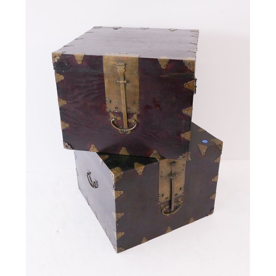 Pair Korean Joseon Black Square Chests- 14x18x18'' each