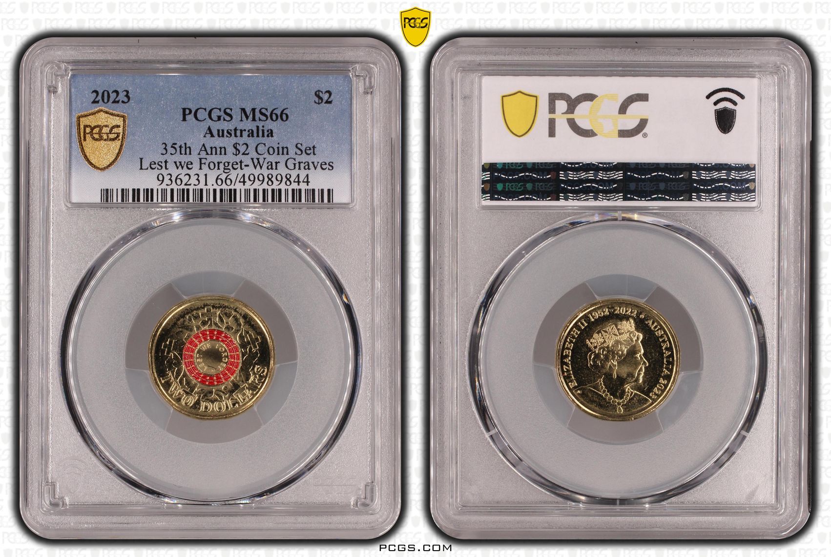 35th Ann $2 Coin Set Colorized Lest we Forget-War Graves , Two Dollar, 2023, PCGS MS66