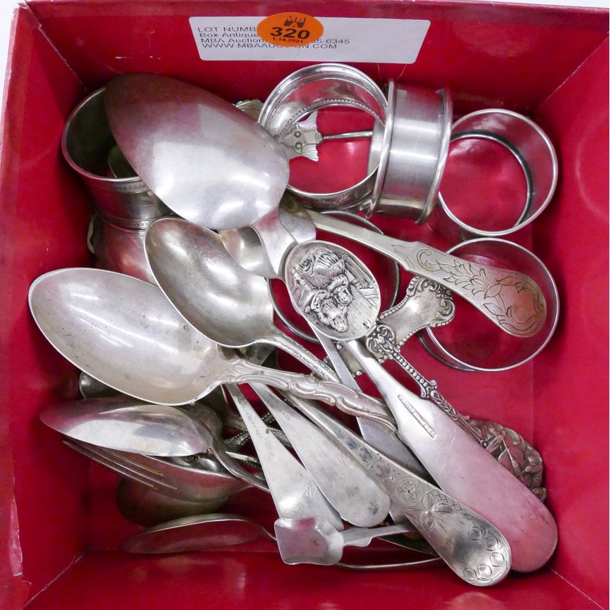 Box American Sterling and Coin Silver Spoons Etc- 440g TW