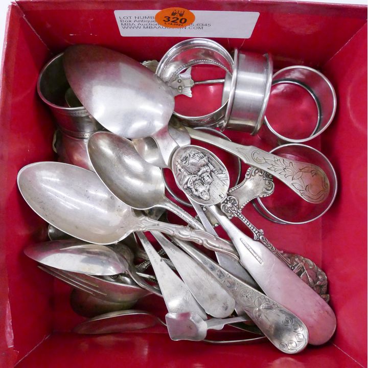 Box American Sterling and Coin Silver Spoons Etc- 440g TW