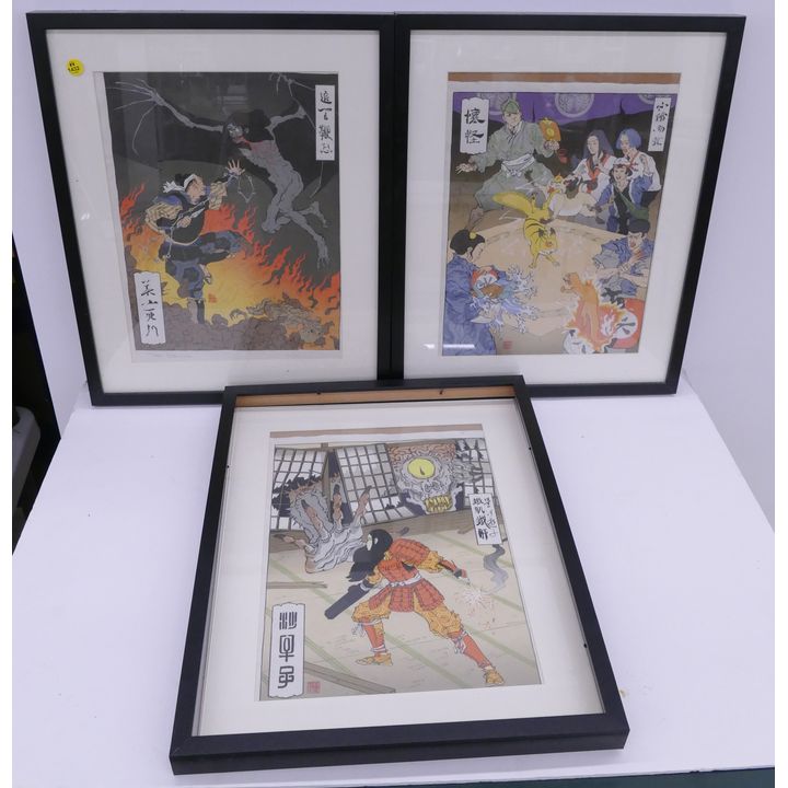 3pc Jed Henry Nintendo Game Contemporary Japanese Ukiyo-e Style Woodblocks- Pokemon, Etc