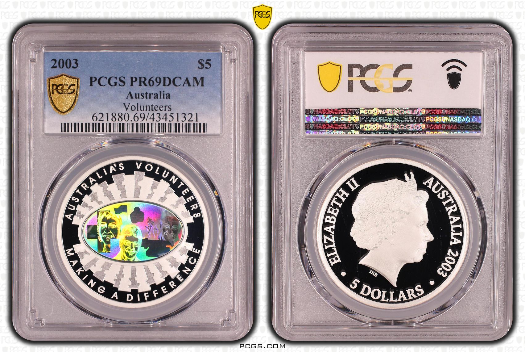2003 Australia Five Dollar, $5 Silver Volunteers PCGS - PR69DCAM -321