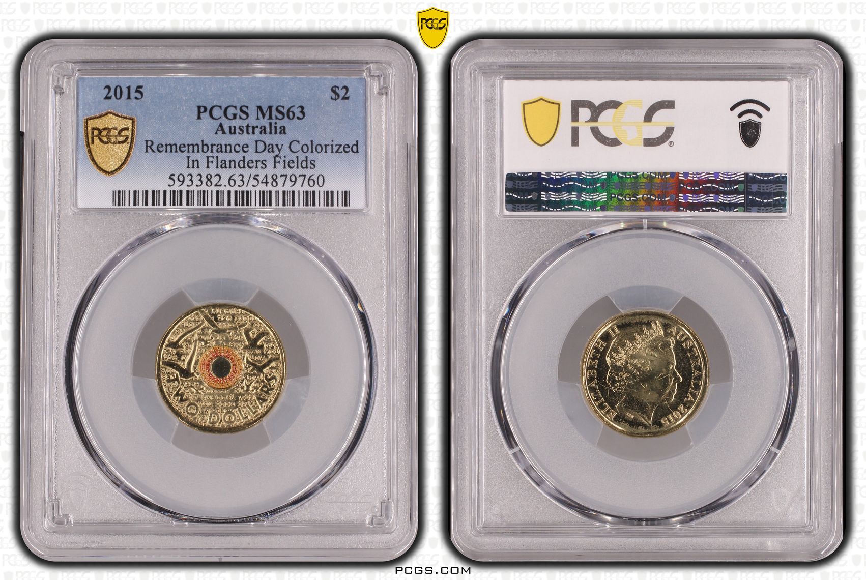 Remembrance Day Colorized - In Flanders Fields, Two Dollar, 2015, PCGS MS63