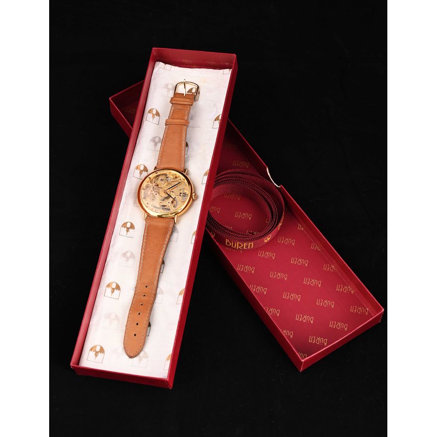 Buren skeleton watch with box Russell Kaplan Auctioneers