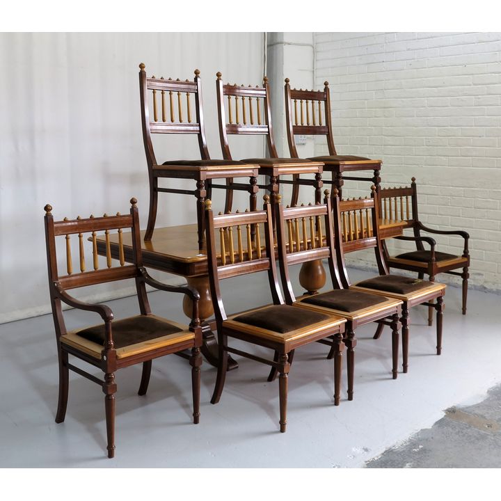 YELLOWWOOD AND STINKWOOD DINING TABLE AND SET OF 8 CHAIRS