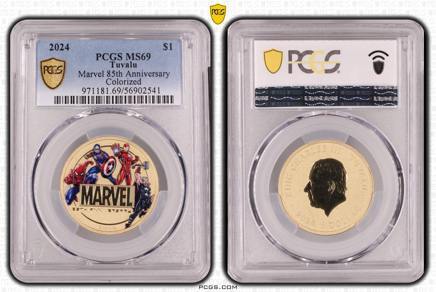 Tuvalu, Marvel 85th Anniversary Colorized, One Dollar, 2024, PCGS MS69