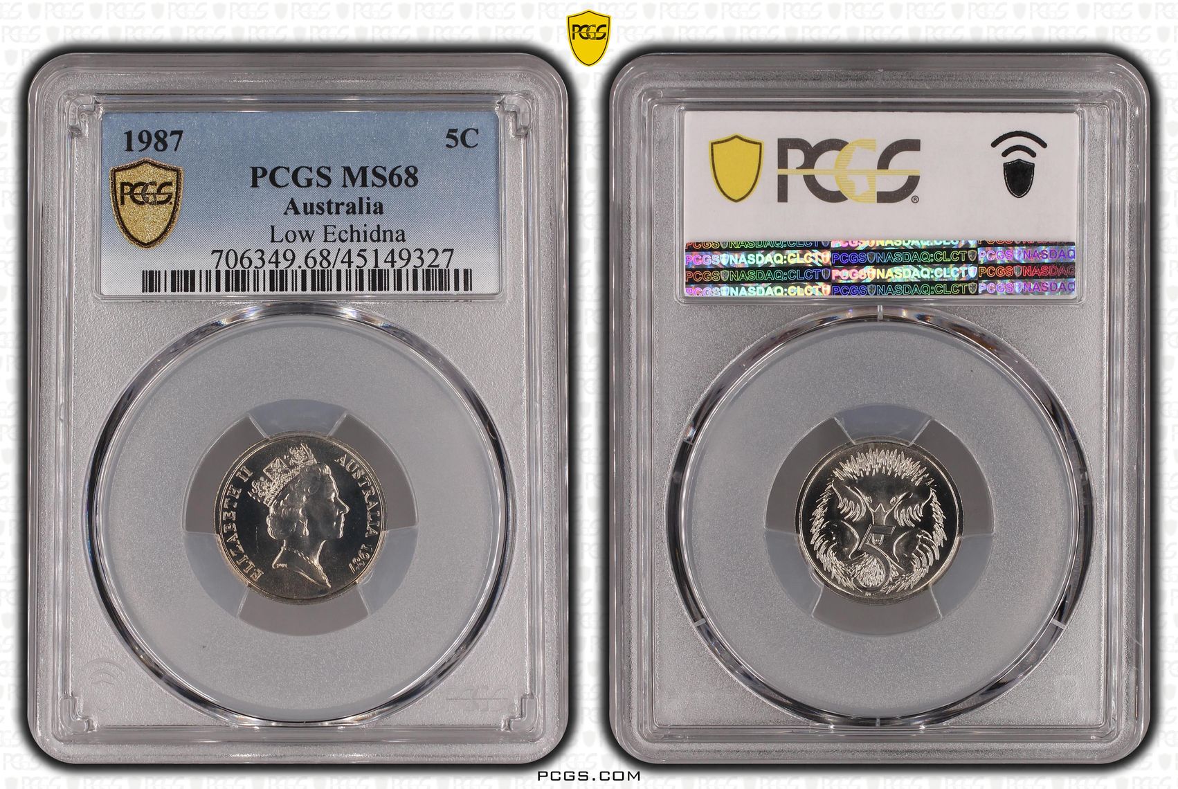 1987 Australia Five Cent, 5c Low Echidna PCGS - MS68 -327