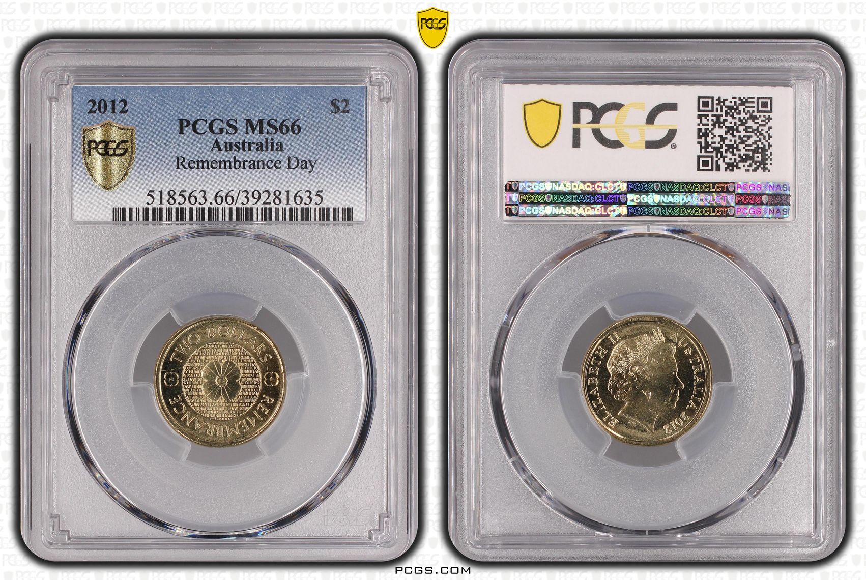 Remembrance Day, Two Dollar, 2012, PCGS MS66