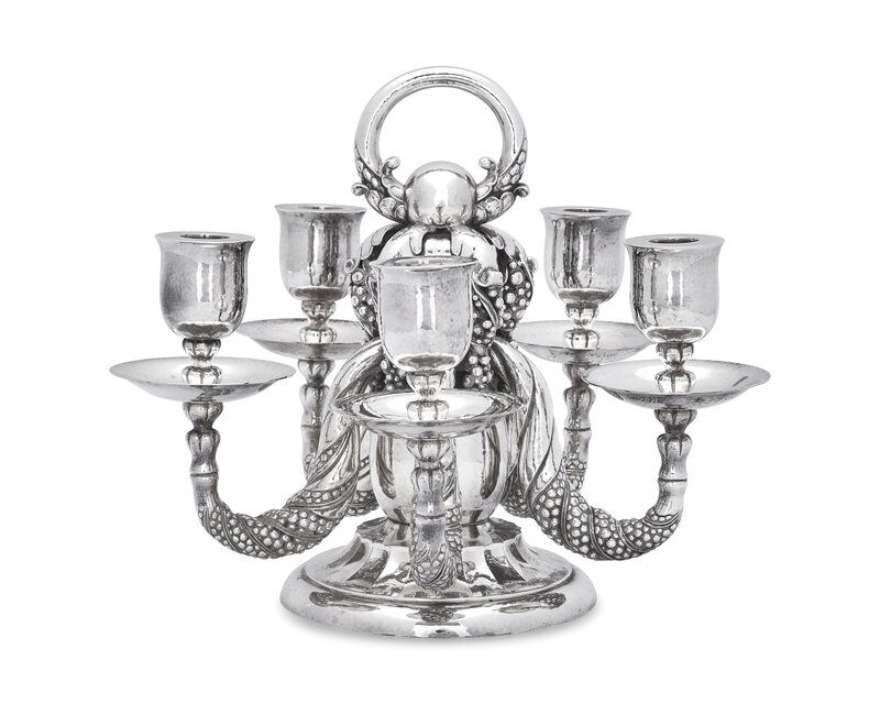 A Georg Jensen Silver Five-Light Candelabrum 