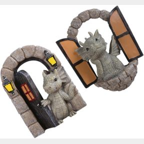 HAPPYYAMI REALISTIC RESIN DRAGON GARDEN DECOR 2PCS SMALL DRAGON STATUES OPEN WINDOW FOR OUTDOOR USE