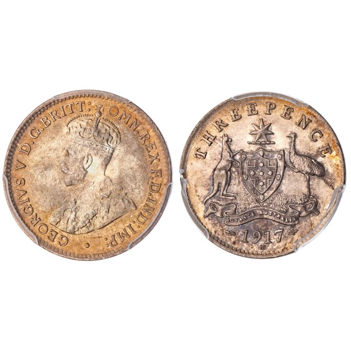 George V, Threepence, 1917-M, PCGS MS 65