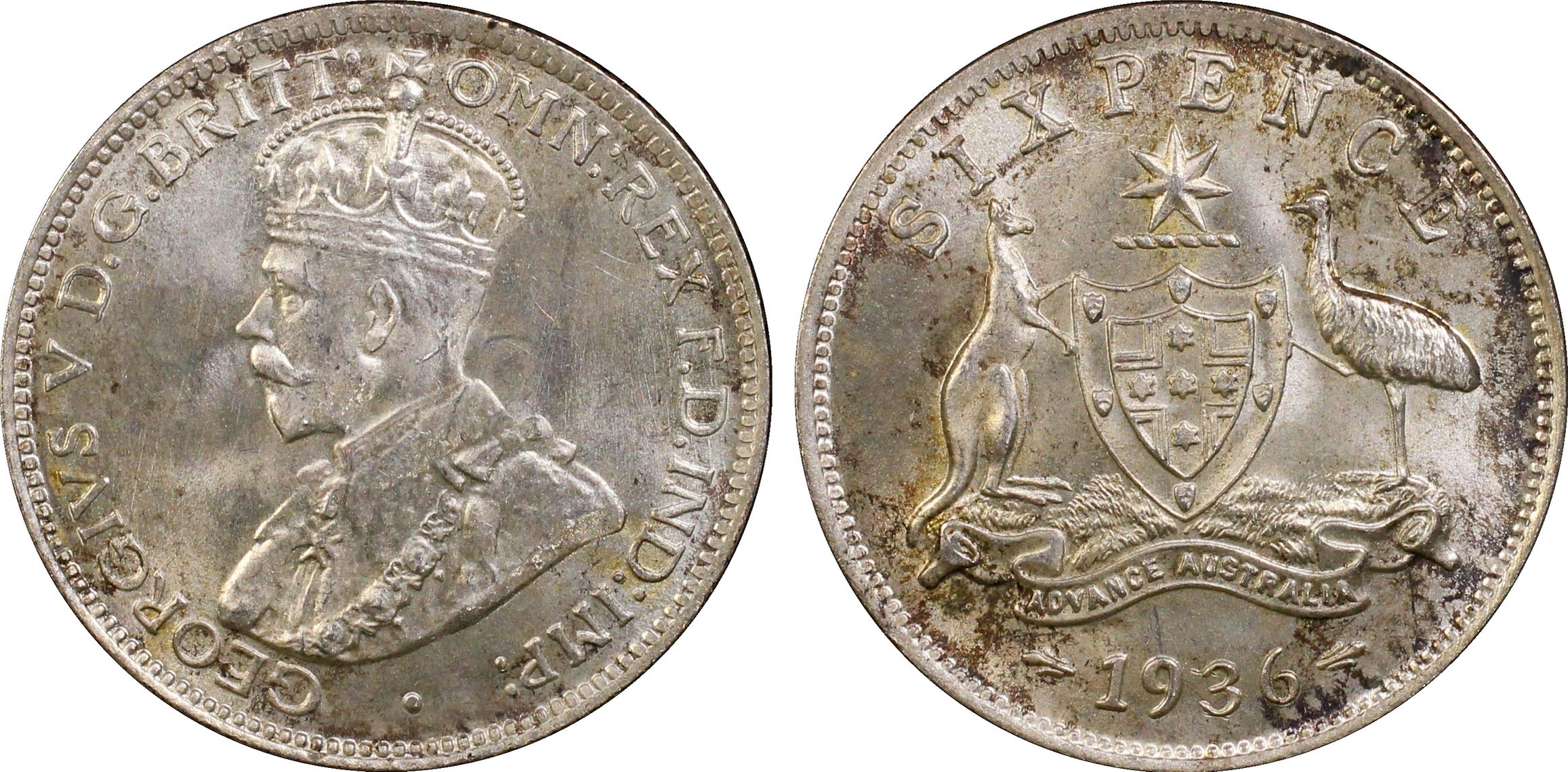 George V, Sixpence, 1936, PCGS MS65