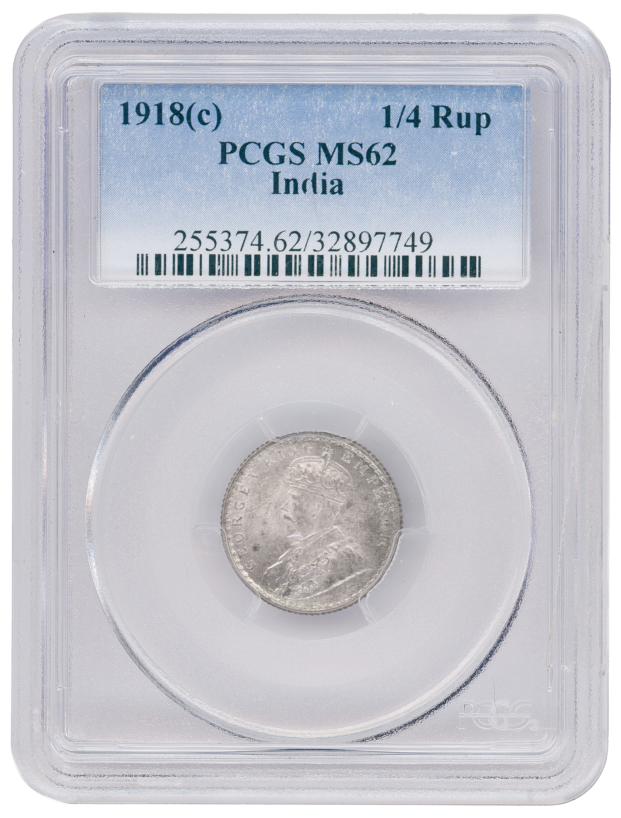 India British, SW-8.158, Quarter Rupee, 1918(C), PCGS MS62