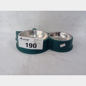 2 IN 1 CAT-SHAPED FOOD WATER BOWLS STAINLESS PET FEEDER BOWL - GREEN -