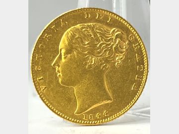 1844 VICTORIA YOUNG HEAD LONDON MINT SHIELD GOLD SOVEREIGN