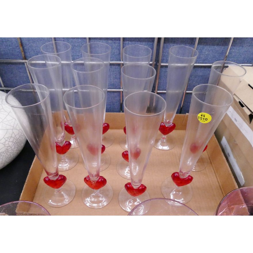 Set 12pc Heart Stem Glass Champagne Flutes