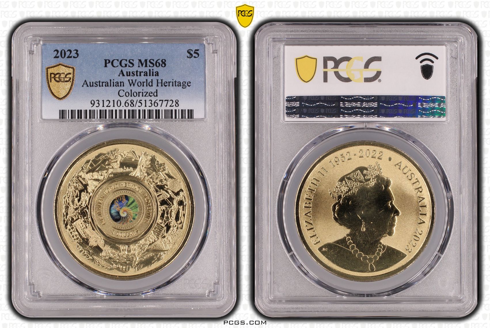 Australian World Heritage Colorized, Five Dollar, 2023, PCGS MS68