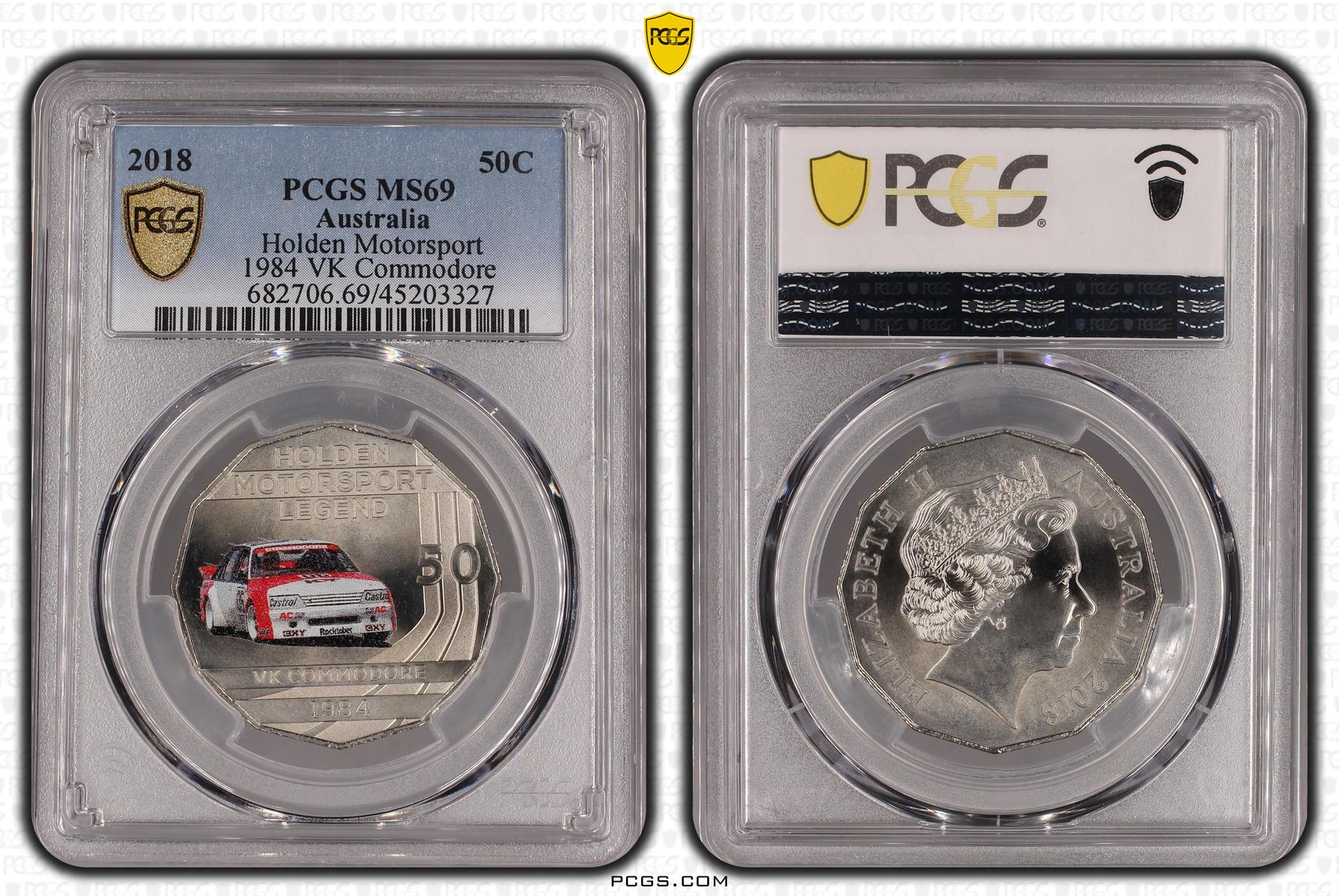 2018 Australia Fifty Cent, 50c Holden Motorsport - 1984 VK Commodore PCGS - MS69 -327