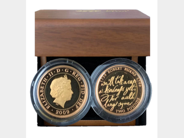 2009 ELIZABETH II 'ROBERT BURNS' GOLD PROOF TWO POUND COIN.