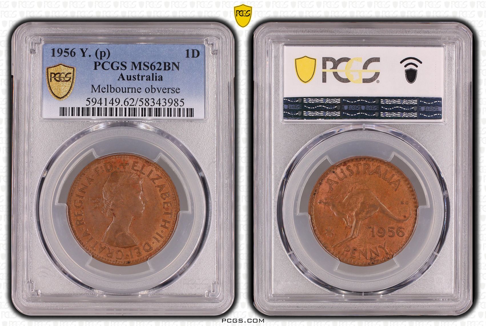 Elizabeth II, Melbourne obverse, Penny, 1956 Y., PCGS MS62BN