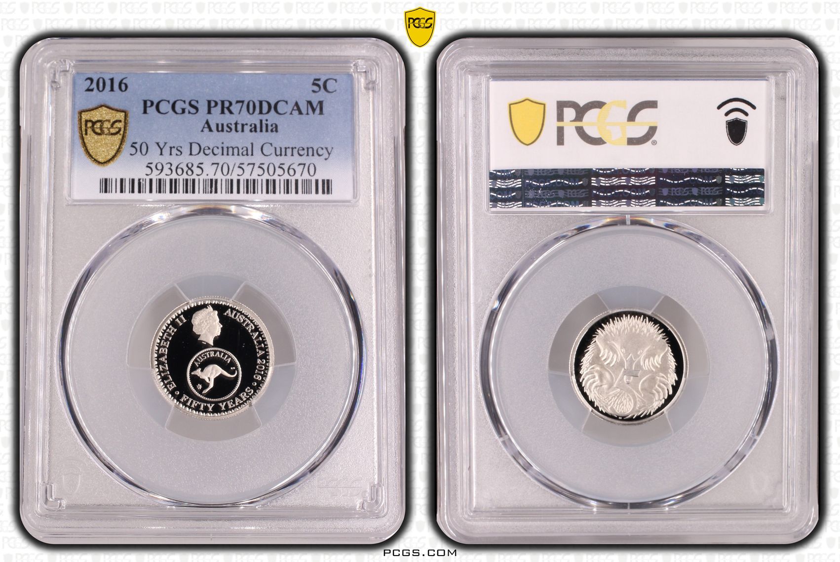 50 Yrs Decimal Currency, Five Cent, 2016, PCGS PR70DCAM
