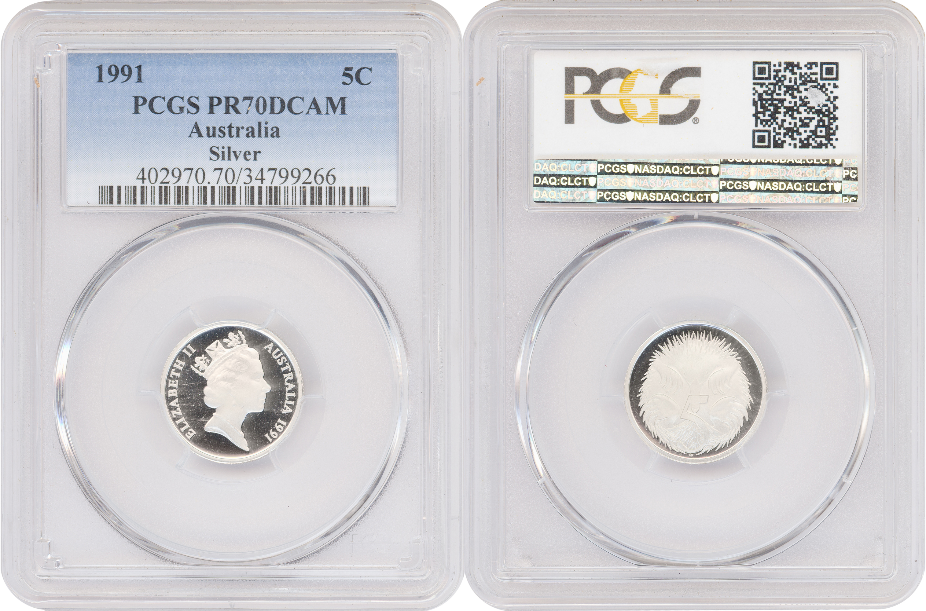 Silver , Five Cent, 1991, PCGS PR70DCAM