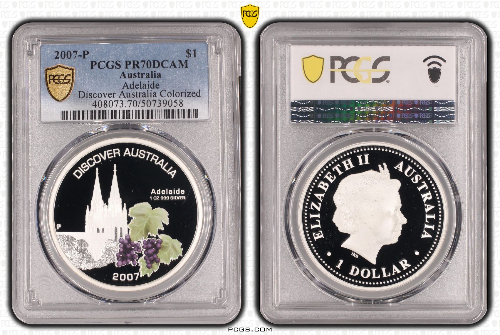 Adelaide Discover Australia, Silver, Colorized POP 1/0, One Dollar, 2007-P, PCGS PR70DCAM