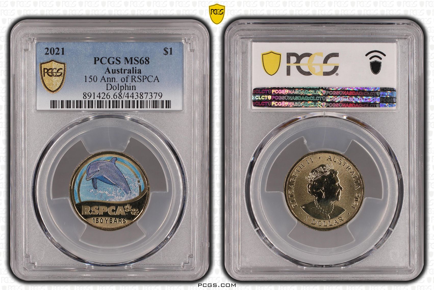 2021 Australia One Dollar, $1 150 Ann. of RSPCA Dolphin PCGS - MS68 POP 10/0 -379