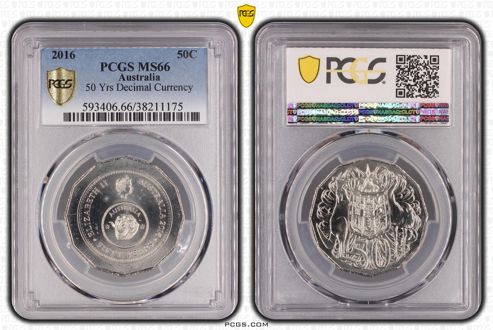 2016 Australia Fifty Cent, 50c 50th Ann. Decimal Currency PCGS - MS66 -175