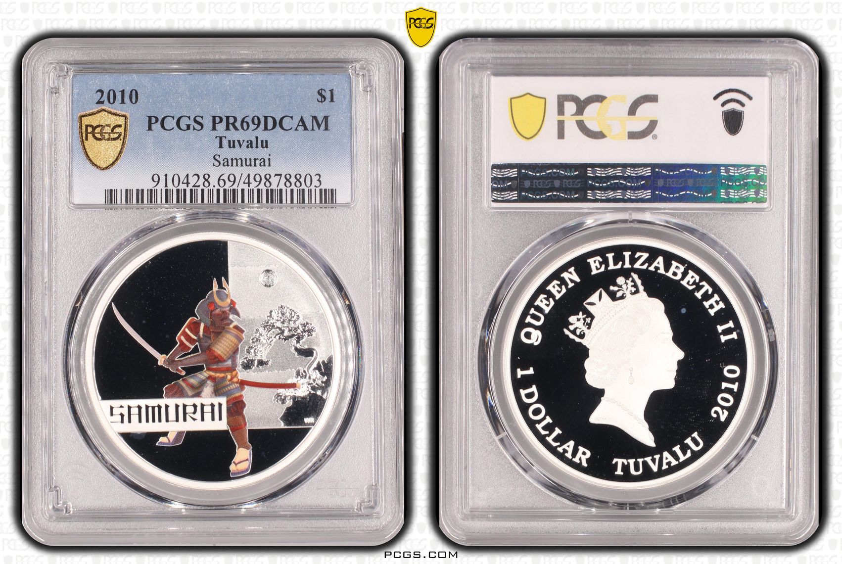 Tuvalu, Samurai Colourised, POP 3/0, One Dollar, 2010, PCGS PR69DCAM