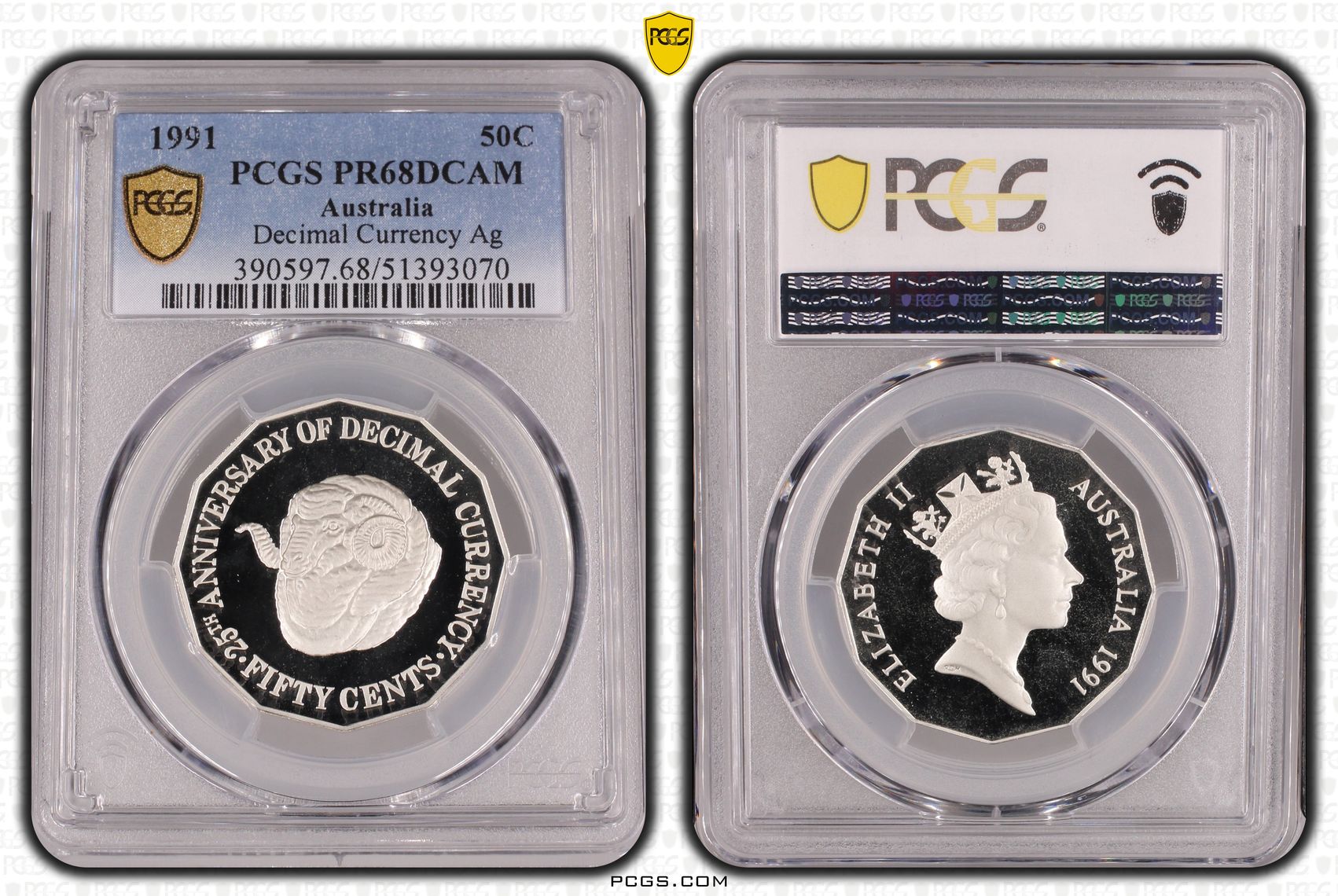 Elizabeth II, Decimal Currency Silver, Fifty Cent, 1991, PCGS PR68DCAM