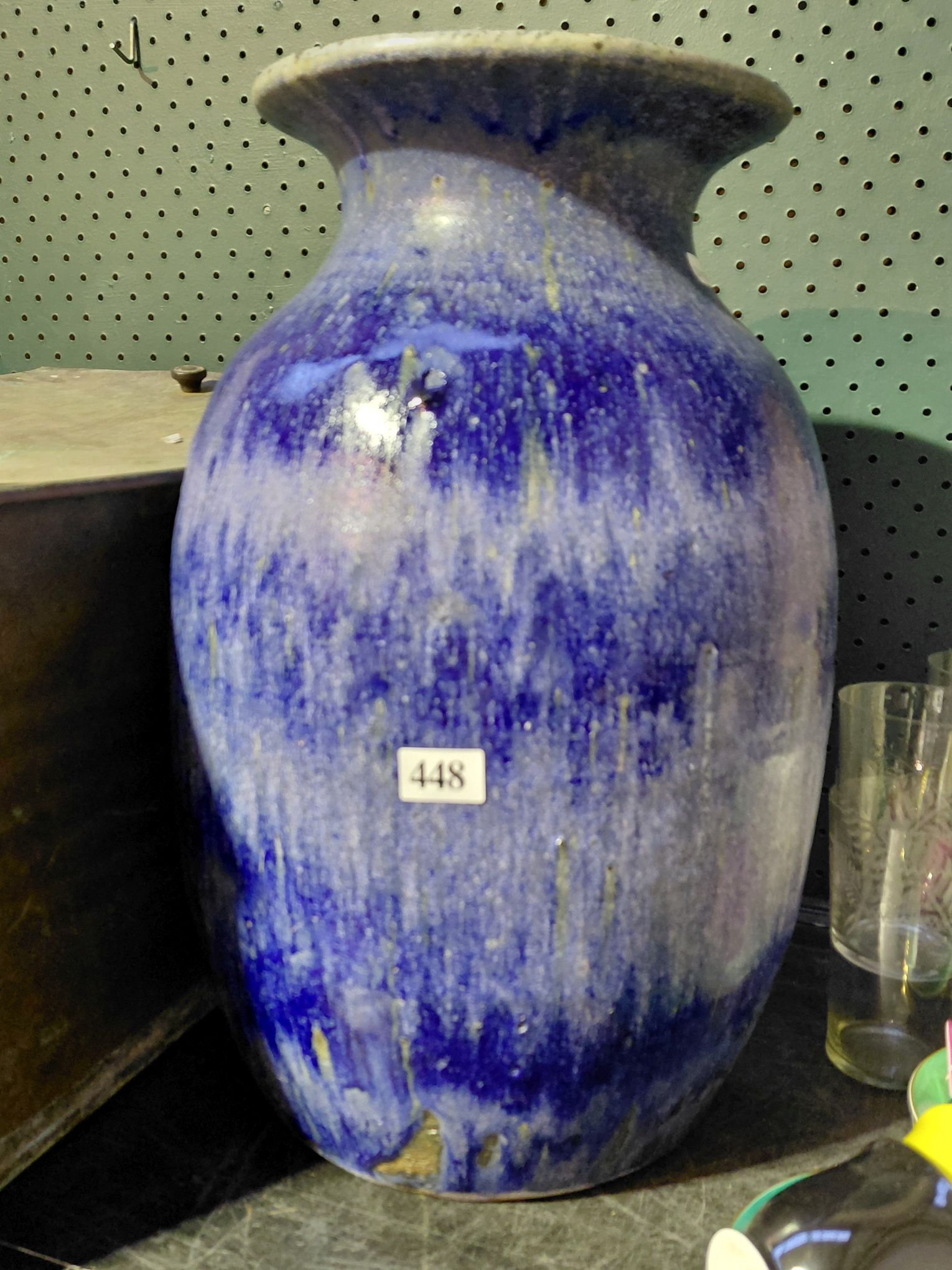 Large Blue Glazed Earthenware Vase