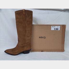 MANGO SUEDE COWBOY BOOTS - MEDIUM BROWN - UK 7